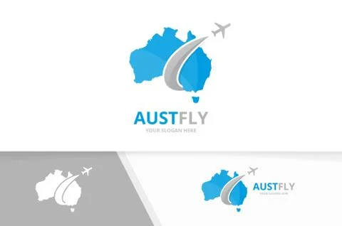 Vector of australia and plane logo combination. Oceania and travel symbol or Illustrazione stock