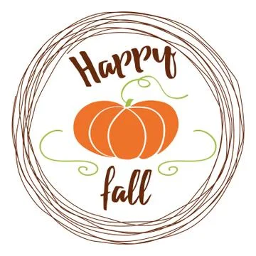 Vector autumn background with pumpkin and text Hello fall into ?ircle frame o Stock Illustration