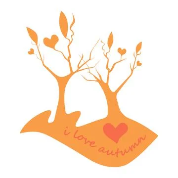 Vector autumn background with trees, heart and text I love autumn. Stock Illustration