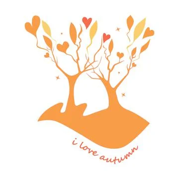 Vector autumn background with trees, heart and text I love autumn. Stock Illustration