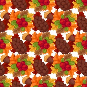 Vector autumn berries seamless pattern vegetarian berry food wallpaper with 스톡 일러스트