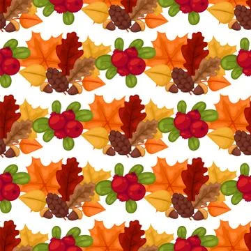 Vector autumn berries seamless pattern vegetarian berry food wallpaper with Stock Illustration