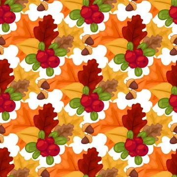 Vector autumn berries seamless pattern vegetarian berry food wallpaper with 스톡 일러스트