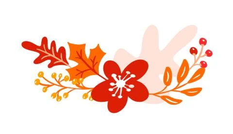 Vector autumn bouquet elements. maple orange leaves, berries and pumpkin Illustrazione stock