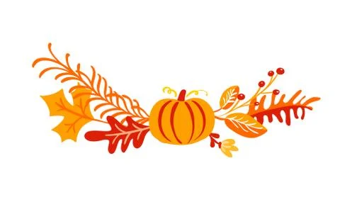 Vector autumn bouquet elements. maple orange leaves, berries and pumpkin Stock Illustration