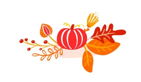 Vector autumn bouquet elements. maple orange leaves, berries and pumpkin Illustrazione stock