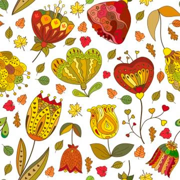 Vector autumn doodles seamless pattern Stock Illustration