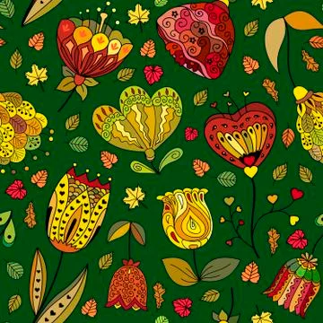 Vector autumn doodles seamless pattern Stock Illustration