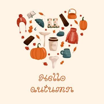 Vector autumn elements with the inscription hello autumn. Vector Umbrellas 스톡 일러스트