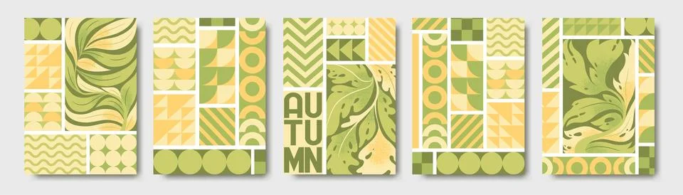 Vector autumn illustrations set with textured vintage leaves, branches and .. Stock Illustration