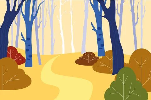 Vector of autumn landscape, path in the park 库存插图