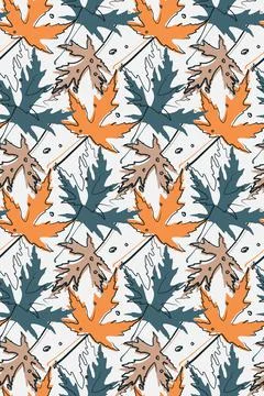 Vector autumn leaves seamless pattern. Fall maple leaf composition. Doodle line Stock Illustration