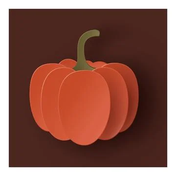 Vector autumn paper cut 3d pumpkin with shadow on brown background. Stock Illustration