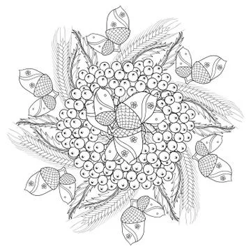 Vector autumn patterned background with oak leaves, Rowan berrie Stock Illustration