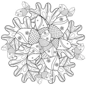 Vector autumn patterned background with oak leaves and trees for Stock Illustration