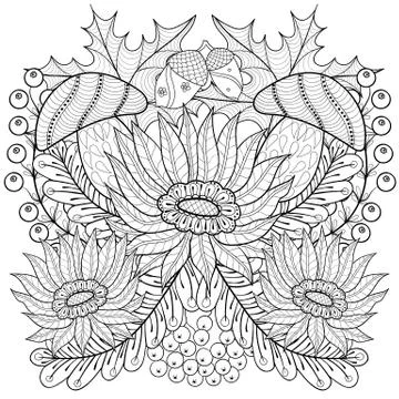 Vector autumn patterned background with oak acorns, sunflower, R Stock Illustration