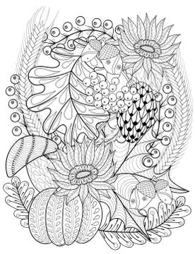 Vector autumn patterned background with pumpkin, sunflower, leav 스톡 일러스트