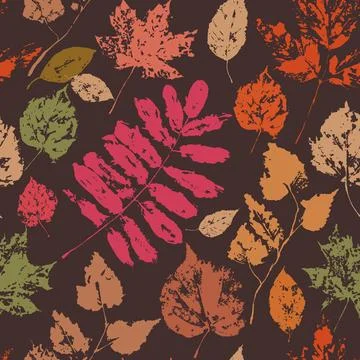 Vector autumn seamless pattern of colored leaves. Hand painted fall plants Stock Illustration