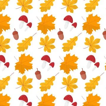 Vector autumn seamless pattern with leaves in flat style Stock Illustration