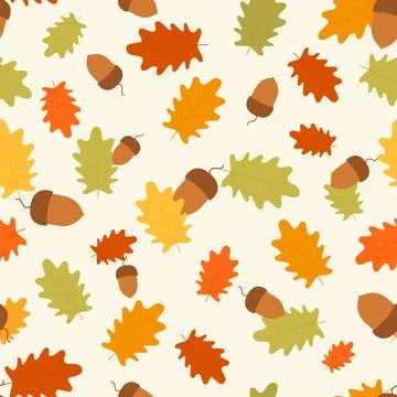 Vector autumn seamless pattern with leaves and acorns Stock Illustration