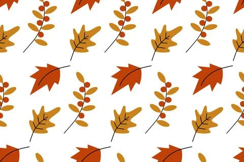 Vector Autumn seamless pattern with leaves and twigs with seasonal berries in Stock Illustration