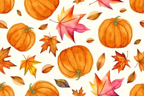 Vector autumn seamless pattern with orange autumn leaves and orange and Stock Illustration