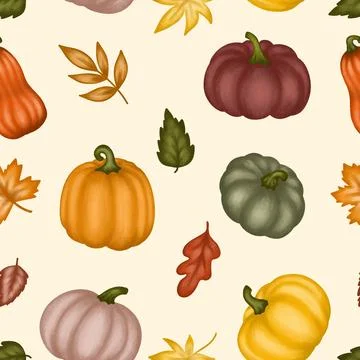 Vector autumn seamless pattern with orange autumn leaves and orange and 스톡 일러스트