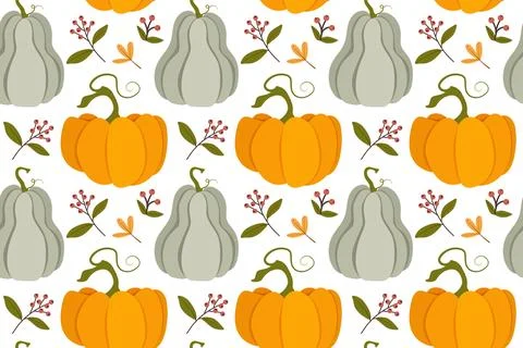 Vector autumn seamless patterns. Illustration with pumpkins, rubber boots, .. Stock Illustration