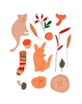 Vector autumn set.Illustrations with Corgi Stock Illustration
