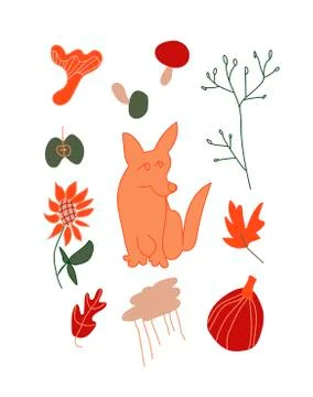 Vector autumn set.Illustrations with Corgi. Stock Illustration