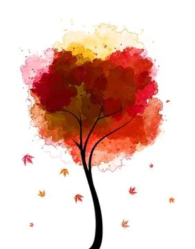 Vector autumn tree - watercolor maple Stock Illustration