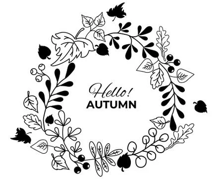 Vector Autumn wreath with falling leaves, berries. Round frame from hand drawn Illustrazione stock