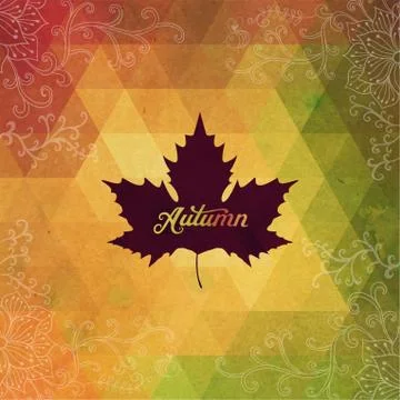 Vector autumnal maple leaf background made of triangles. retro background wit Stock Illustration