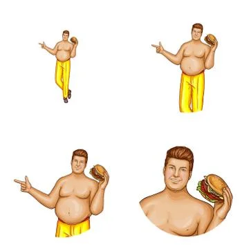 Vector avatar of fat man with hamburger Stock-Illustration