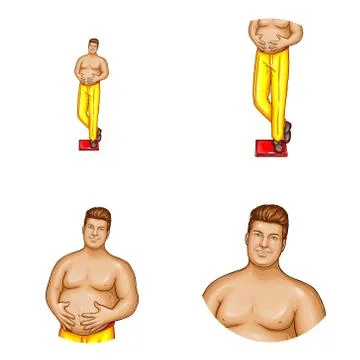 Vector avatar of fat man on scales Stock Illustration