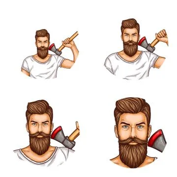 Vector avatars of a man with a beard, mustache, ax. Stock-Illustration
