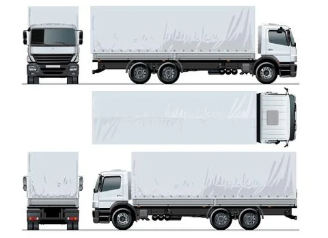 Vector awning flatbed truck mockup isolated on white background Stock Illustration