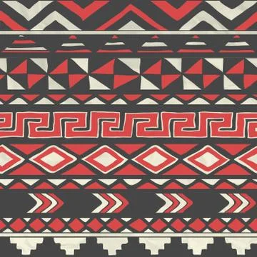 Vector Aztec Tribal Seamless Pattern on Crumpled Paper Stock Illustration