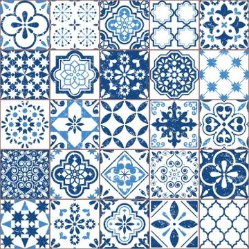 Vector Azulejo tile pattern, Portuguese or Spanish retro old tiles イラスト素材