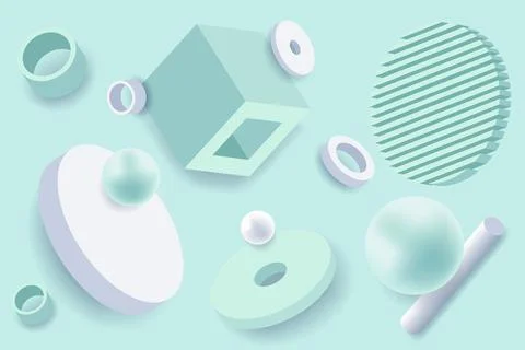 Vector.  Azure background with 3D geometric shapes, vector shadows. Stock Illustration