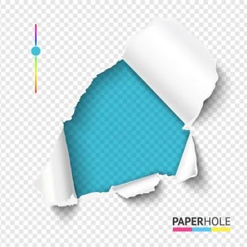 Vector Azure torn paper hole on blank transparent background as sale banner to Illustrazione stock