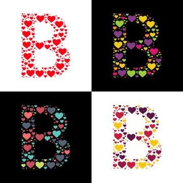 Vector B alphabet with various heart shape Stock Illustration