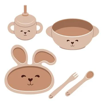 Vector Baby bamboo ecological plate divided into sections Baby drinker BLV-fo Stock Illustration
