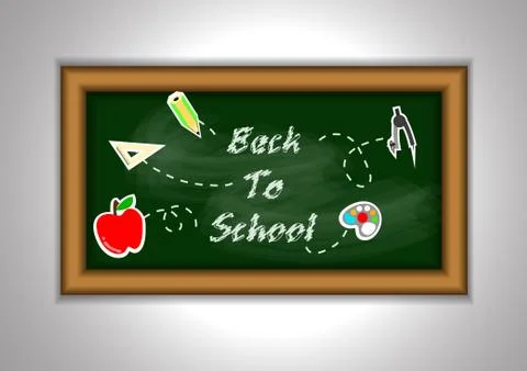Vector : Back to school with black board and stationery background Stock Illustration