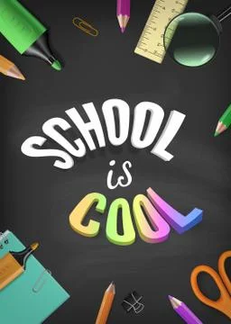 Vector back to school colorful template with supplies. Top view illustration Stock Illustration