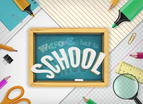 Vector Back to school concept with education elements, school supplies, textured Stock Illustration