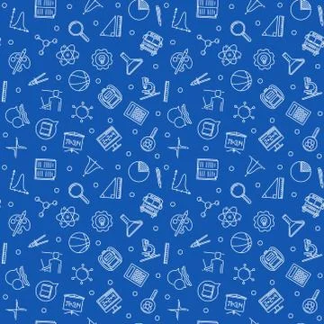 Vector Back to School concept outline seamless pattern Stock Illustration