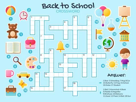 Vector Back to school crossword for kids. Puzzle. Stock Illustration