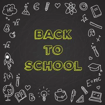 Vector back to school illustration. Chalkboard poster with doodle icons Stock Illustration