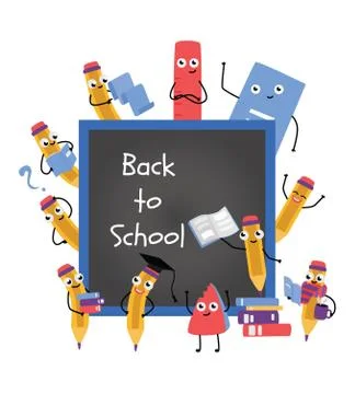 Vector back to school poster with pencil character Stock Illustration